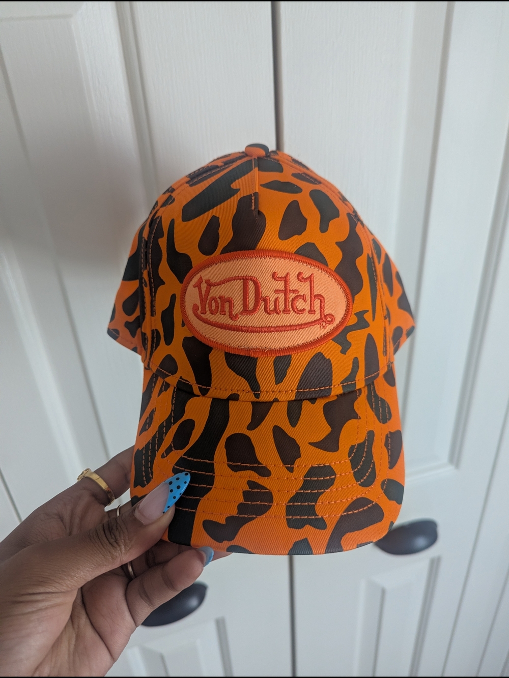 Von Dutch Orange & Black Leopard Print Baseball Cap